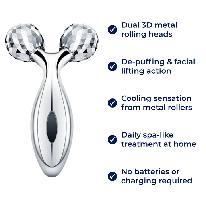 GlowRoller | Massaging Facial Roller – Decongesting & Lifting – Metal Roller Heads – Daily Facial Spa Stornfield