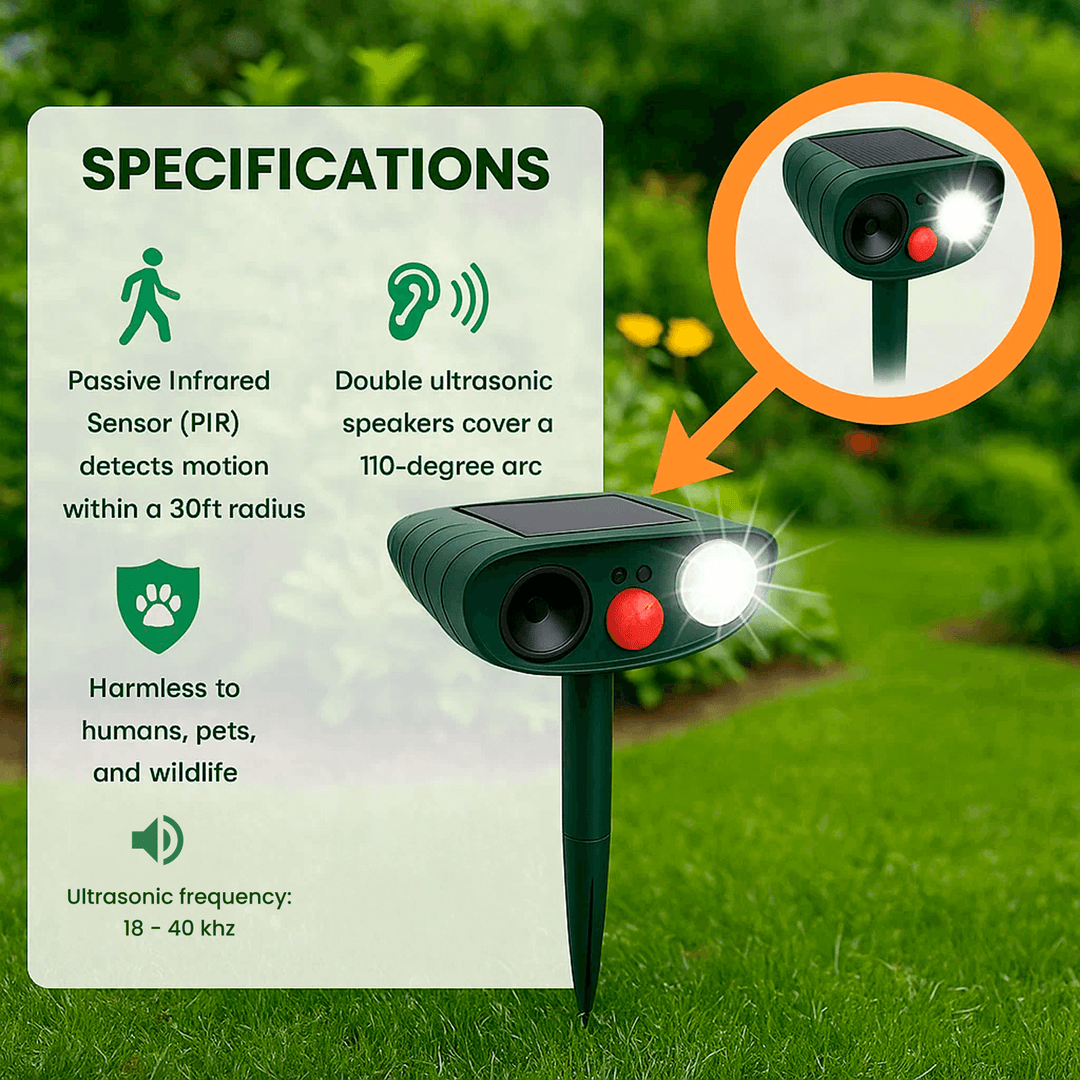 Stornfield | Solar-Powered Ultrasonic Deer Repeller - Effective Deer Deterrent for Gardens & Yards in 48 Hours