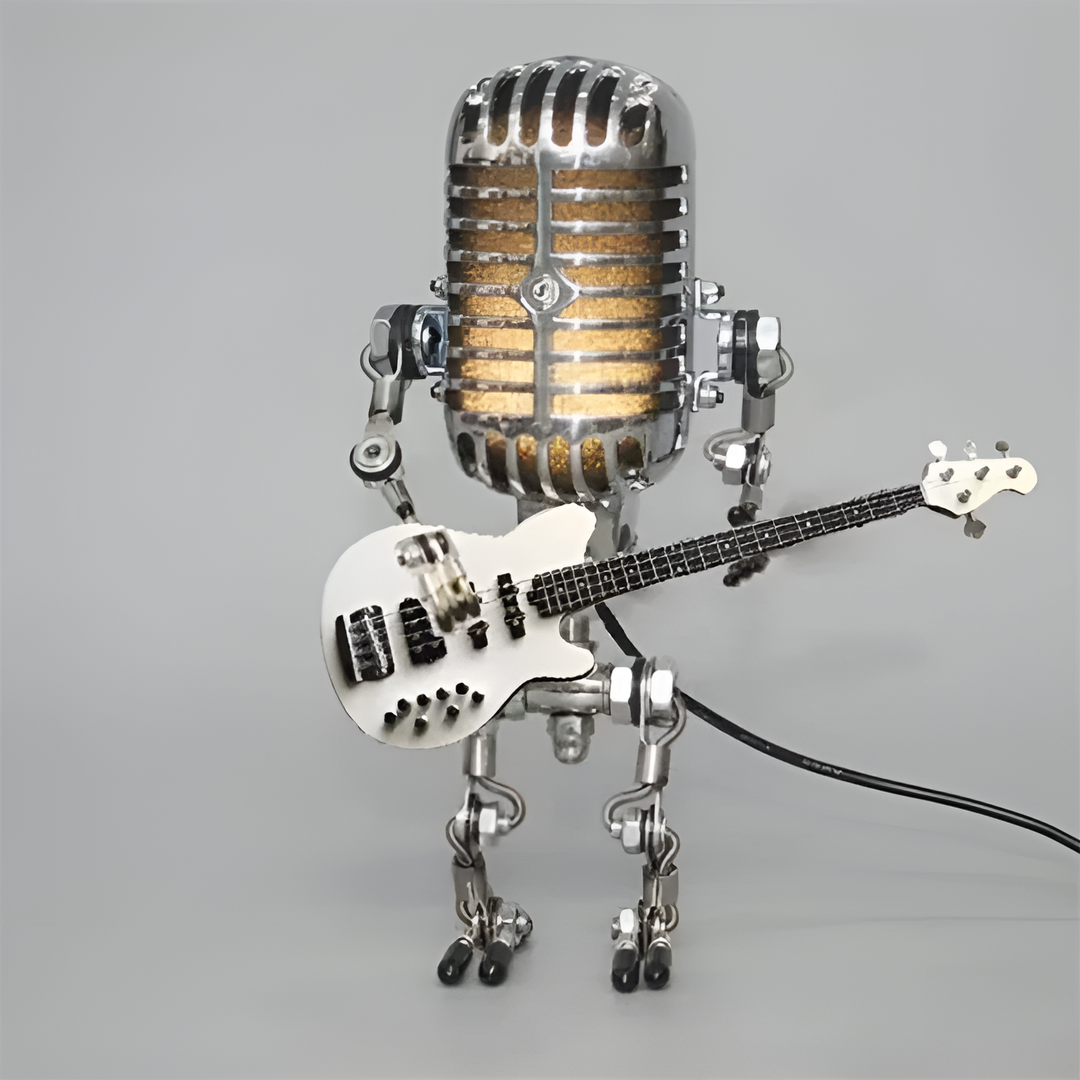 Robot table lamp with guitar – LED decor in vintage style for desk | Stornfield