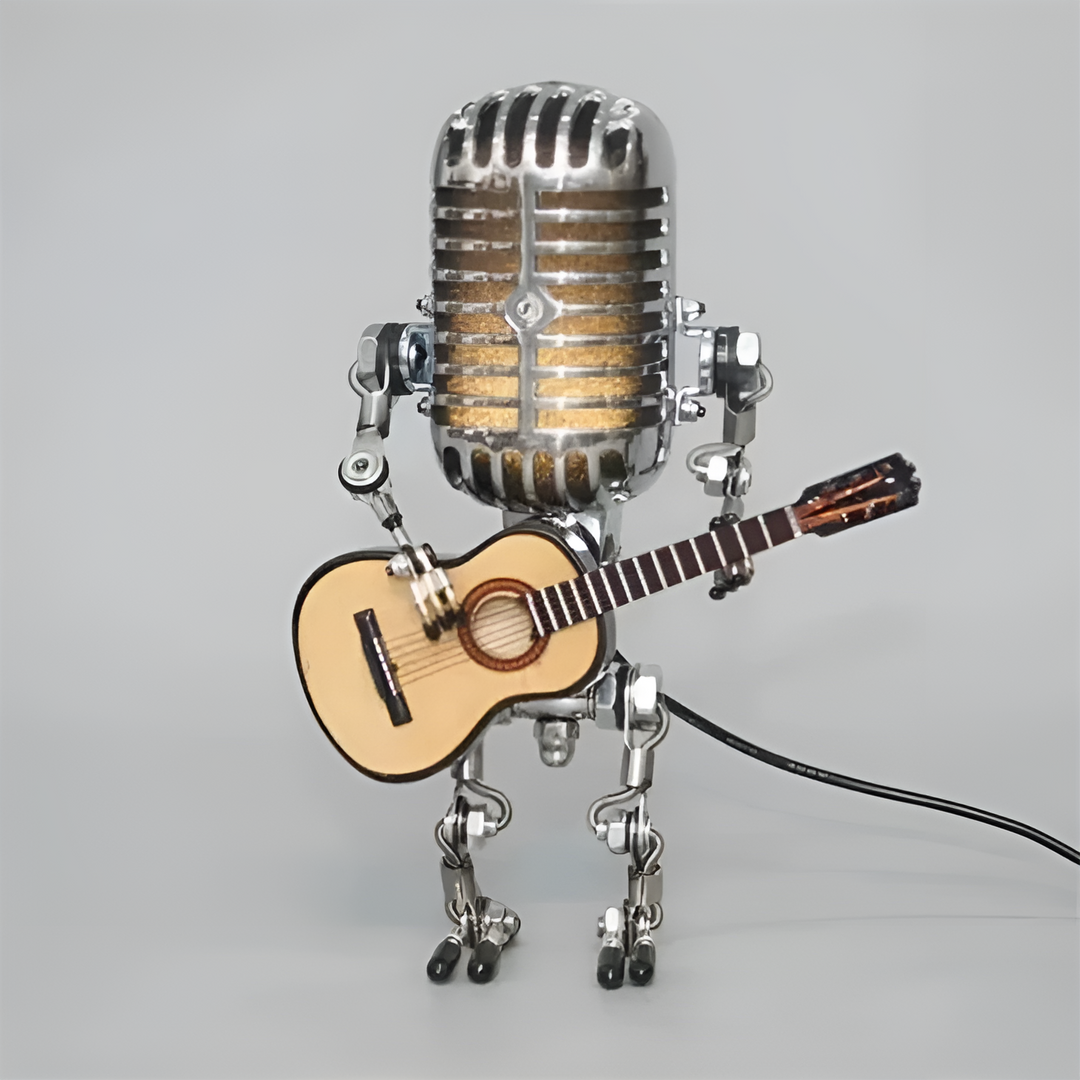 Robot table lamp with guitar – LED decor in vintage style for desk | Stornfield
