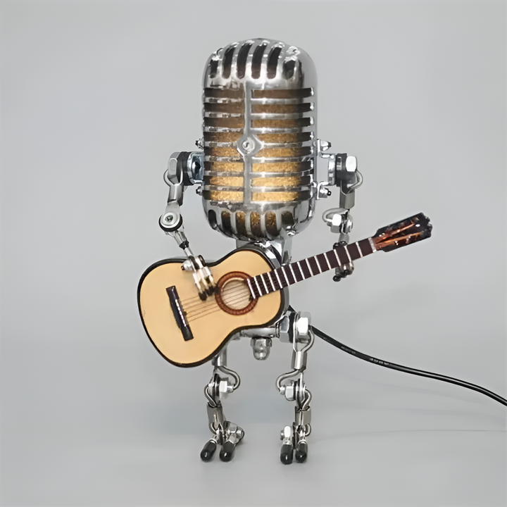 Robot table lamp with guitar – LED decor in vintage style for desk | Stornfield