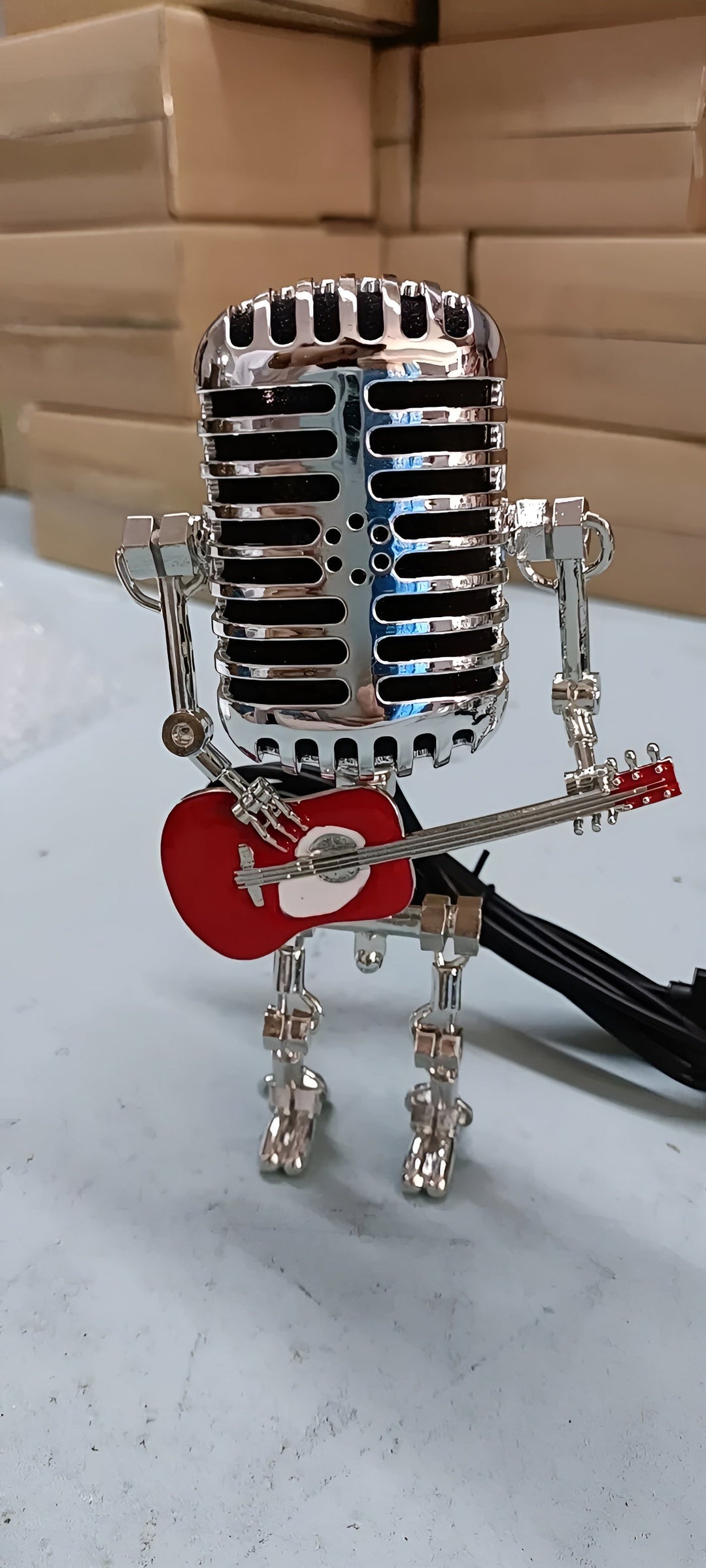 Robot table lamp with guitar – LED decor in vintage style for desk | Stornfield
