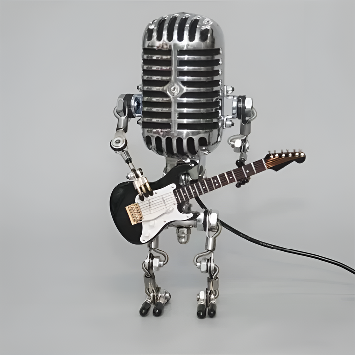 Robot table lamp with guitar – LED decor in vintage style for desk | Stornfield