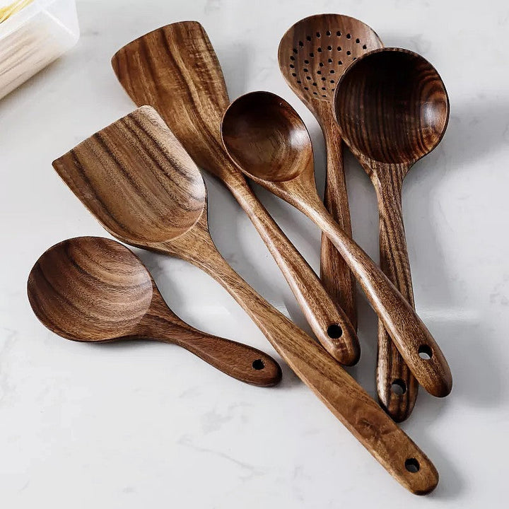 NordTeak 7-Piece Kitchen Utensil Set - Premium Teak Wood Tools | Stornfield
