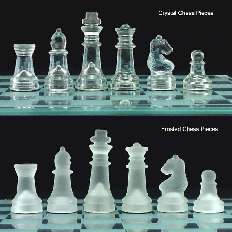 Glass Chess Set | Frosted Crystal Pieces with Chessboard