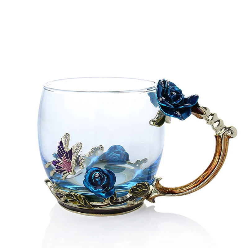 Stornfield | Handmade Enamel Coffee Mugs Rose-Glass Teacup with Stainless Spoon Unique Luxury Gifts for Wedding Valentine's Day Birthday Gifts