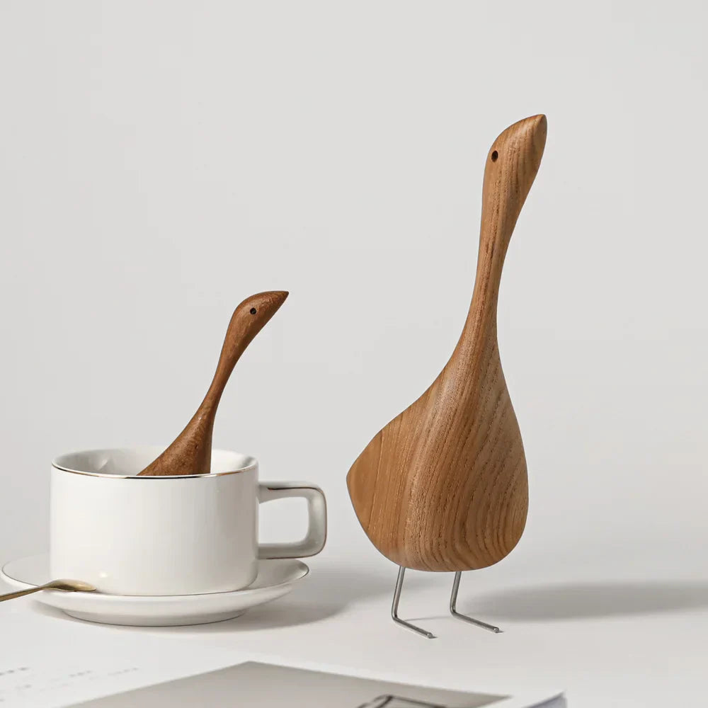 Stornfield | Figures de Canard en Bois Nordique Abstrait Sculpture en Teck Couple d'Amoureux Figures Ornements Animaux Naturels pour Décoration de Maison
