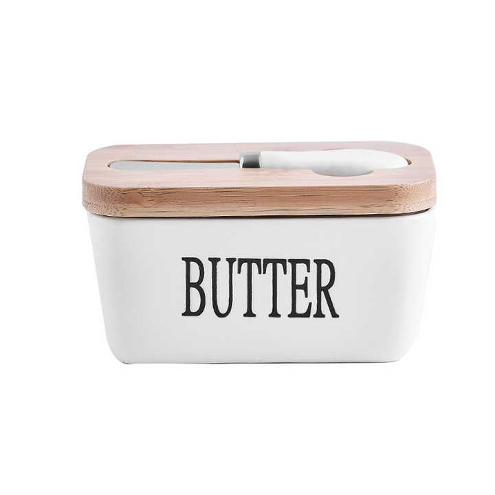 Stornfield | Rectangular Ceramic Butter Dish Sealed Storage Container Western Cheese Crock Butter Glass for Storage for Restaurant 15x8.5 cm
