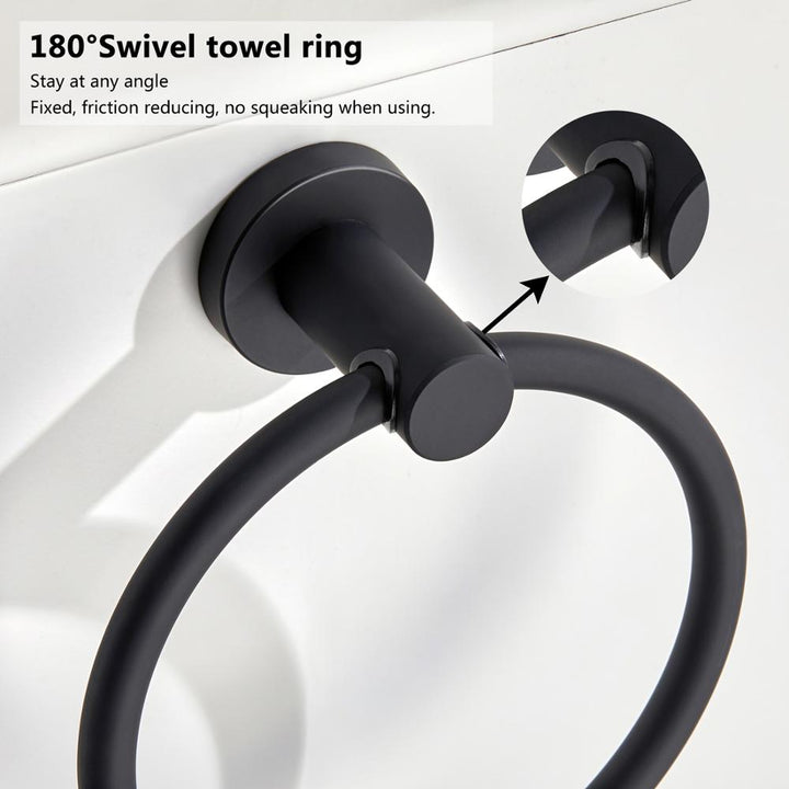 Stornfield | 304 Stainless Steel Towel Ring in Chrome, Simple Round Design, Black, European Bathroom Accessories, Rust-resistant