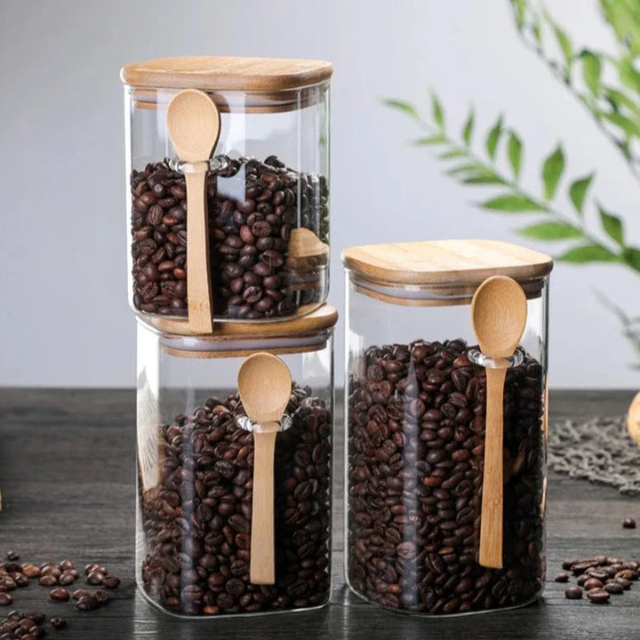 Ensemble de 3 récipients Stornfield en bambou et verre