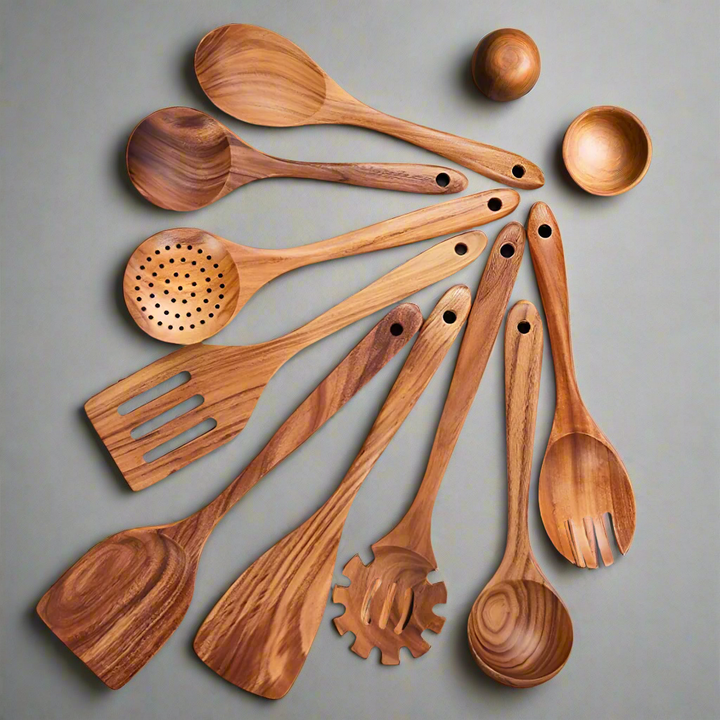 TeakChef Kitchen Set – Durable Antibacterial Kitchen Utensils made of Teak Wood | Stornfield