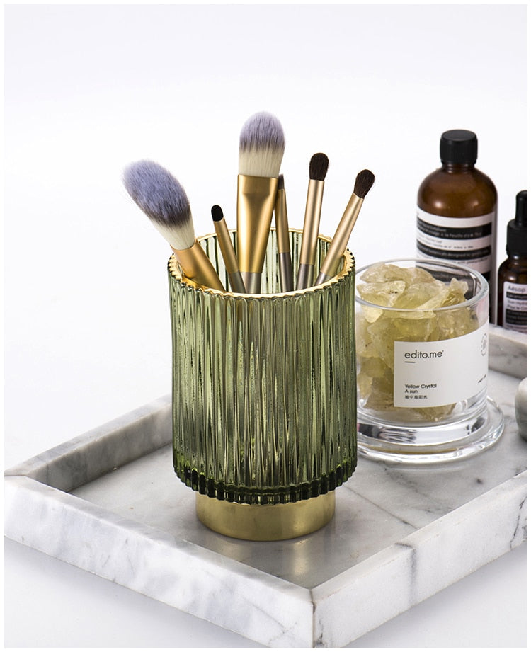 Stornfield | Elise Gold Plated Glass Makeup Halter & Organizer