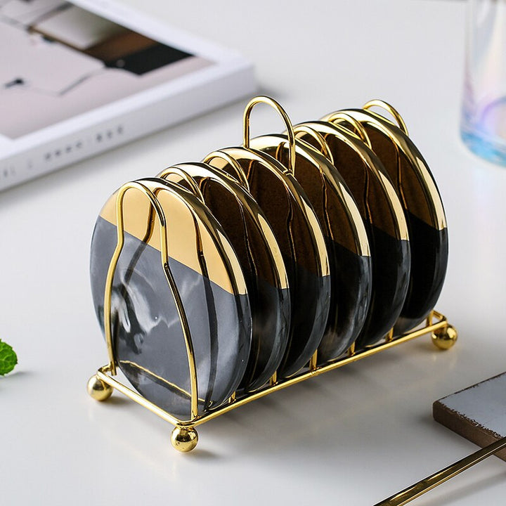 Stornfield | Marbled Ceramic Coaster Set with Holder