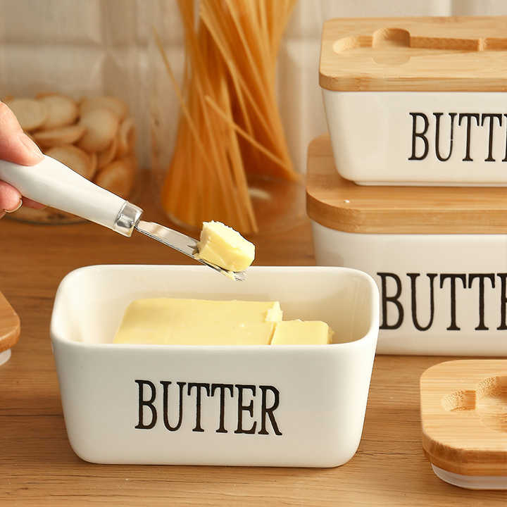 Stornfield | Rectangular Ceramic Butter Dish Sealed Storage Container Western Cheese Crock Butter Glass for Storage for Restaurant 15x8.5 cm