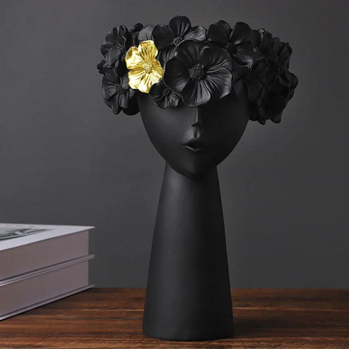 Stornfield | Nordic Girl Head Flower Resin Vase Statue Flower Vases for Office Desktop Dried Flower Ornaments Container Decor