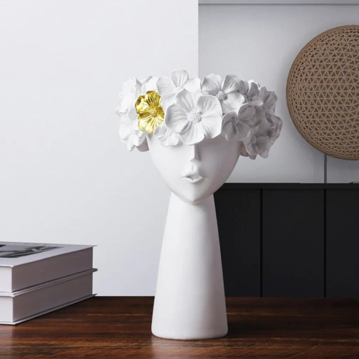 Stornfield | Nordic Girl Head Flower Resin Vase Statue Flower Vases for Office Desktop Dried Flower Ornaments Container Decor