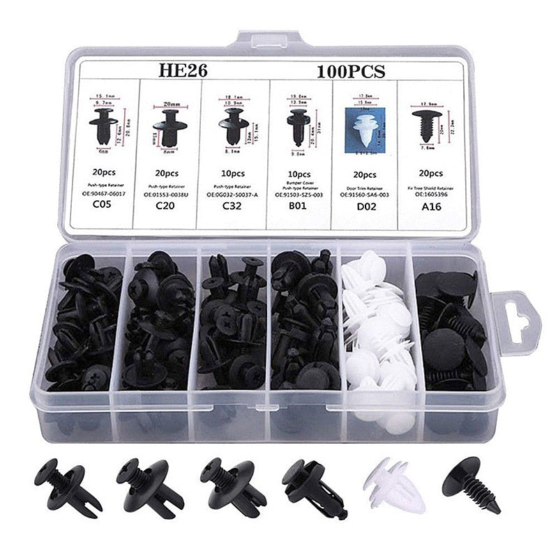 100pcs Auto Fastener Pin Rivet Bumper Car Clip Kit | Stornfield