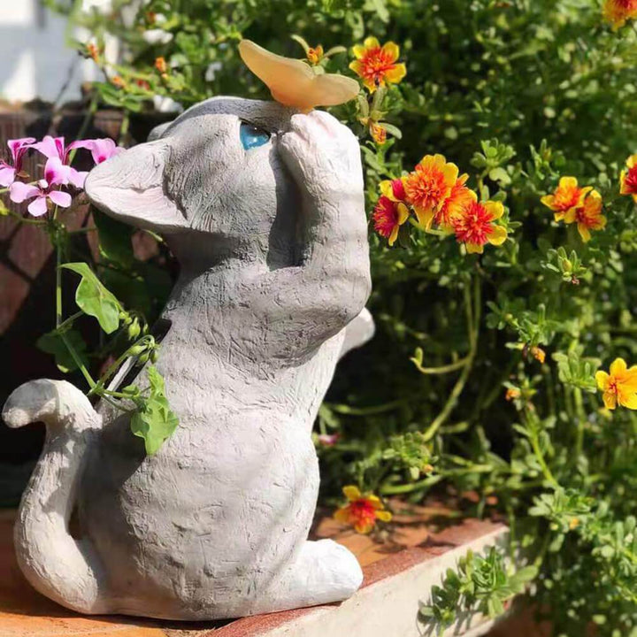 Stornfield | SolarPurr Lumière de Jardin | Figurine de Chat LED avec Papillon | Énergie Solaire | Résistant aux Intempéries | Décoration Extérieure