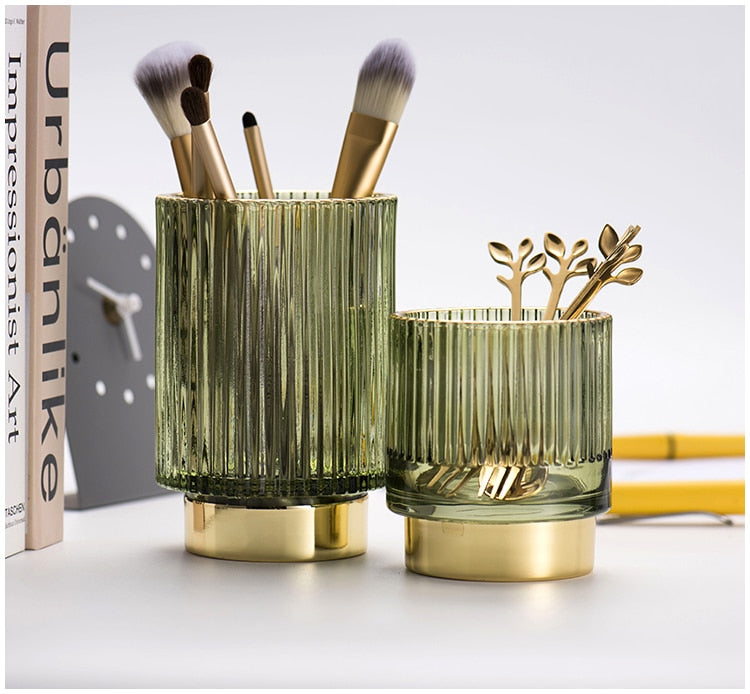 Stornfield | Elise Gold Plated Glass Makeup Halter & Organizer