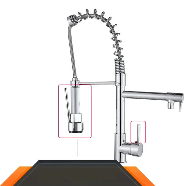 Retractable Faucet with Double Spout – Flexible Faucet for Sink, High Pressure, Swivel, Ideal for Modern Kitchens, Easy Installation | Stornfield
