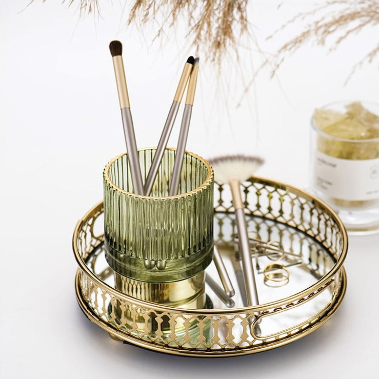 Stornfield | Elise Gold Plated Glass Makeup Halter & Organizer