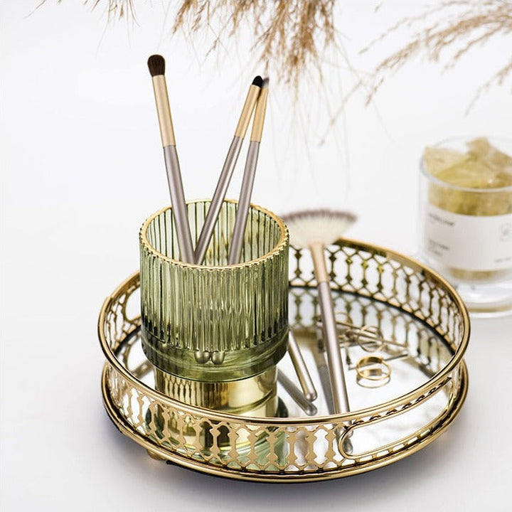 Stornfield | Elise Gold Plated Glass Makeup Halter & Organizer