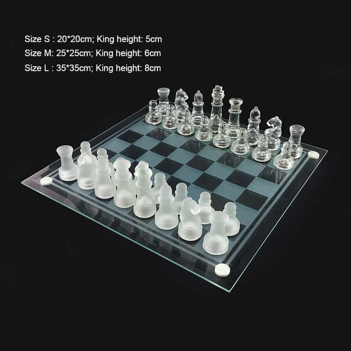 Glass Chess Set | Frosted Crystal Pieces with Chessboard