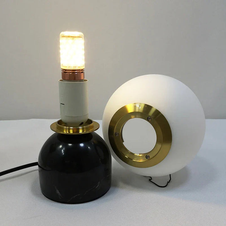 Modern Marble Table Lamp with Round Glass, Elegant Living Room Lighting | Stornfield
