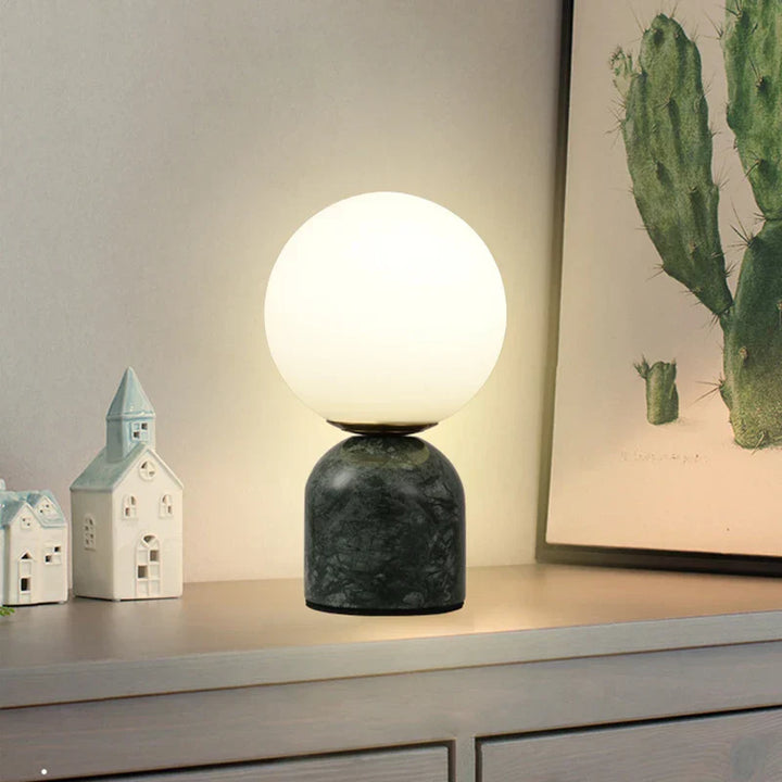 Modern Marble Table Lamp with Round Glass, Elegant Living Room Lighting | Stornfield