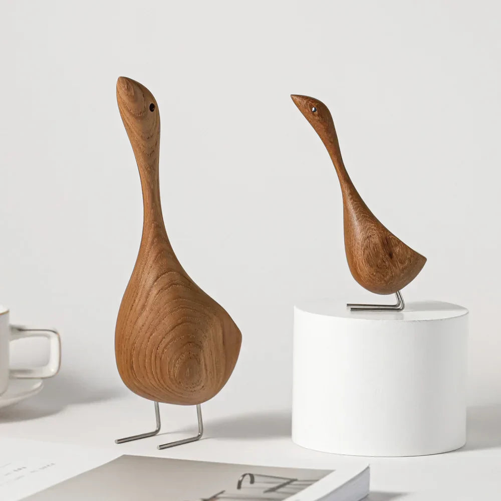 Stornfield | Figures de Canard en Bois Nordique Abstrait Sculpture en Teck Couple d'Amoureux Figures Ornements Animaux Naturels pour Décoration de Maison