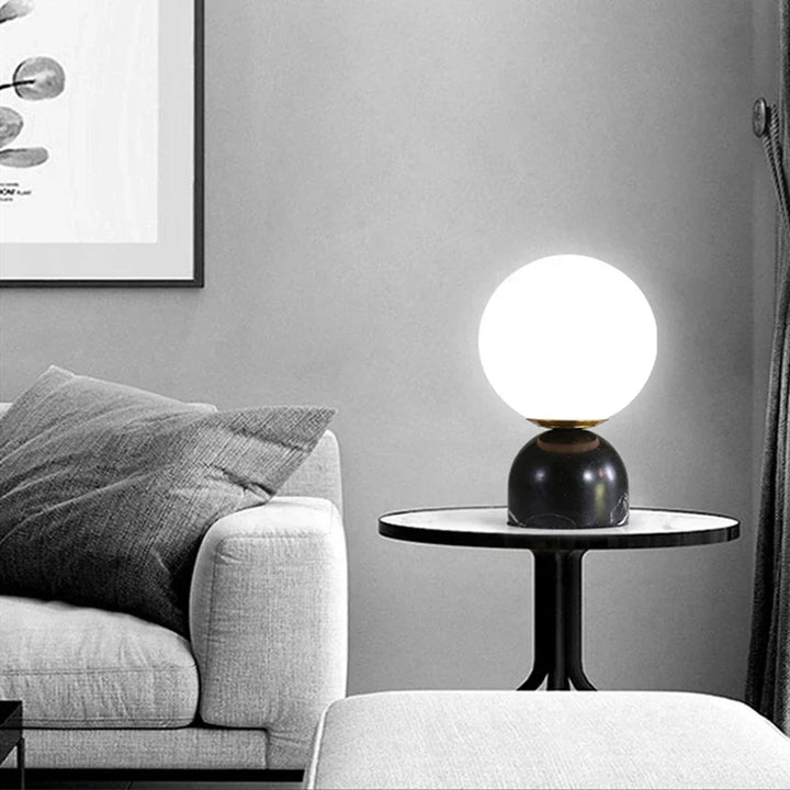 Modern Marble Table Lamp with Round Glass, Elegant Living Room Lighting | Stornfield