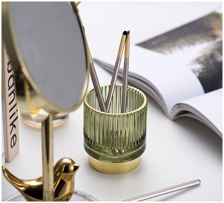 Stornfield | Elise Gold Plated Glass Makeup Halter & Organizer