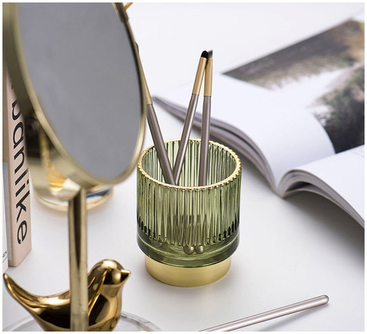 Stornfield | Elise Gold Plated Glass Makeup Halter & Organizer