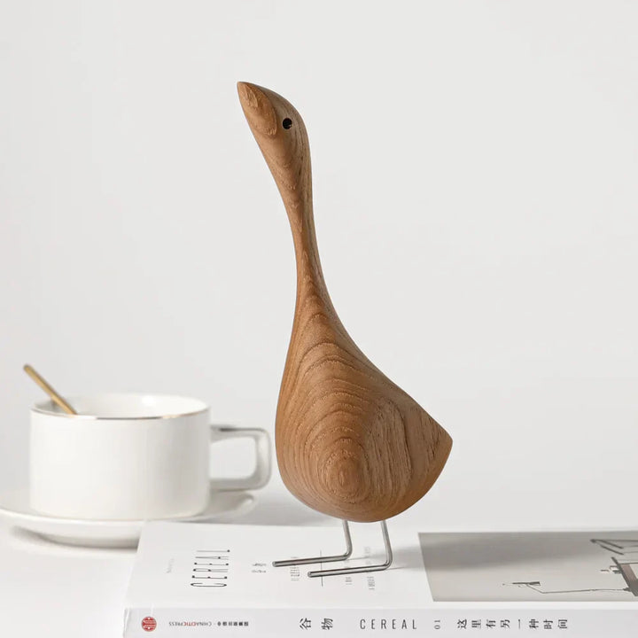 Stornfield | Figures de Canard en Bois Nordique Abstrait Sculpture en Teck Couple d'Amoureux Figures Ornements Animaux Naturels pour Décoration de Maison
