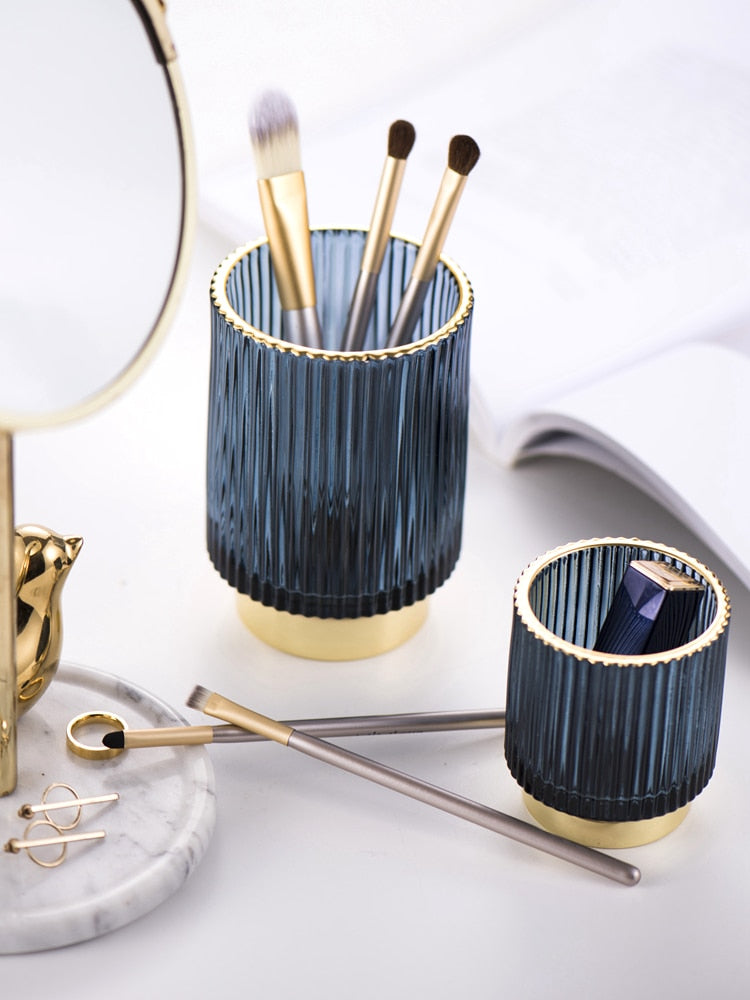 Stornfield | Elise Gold Plated Glass Makeup Halter & Organizer