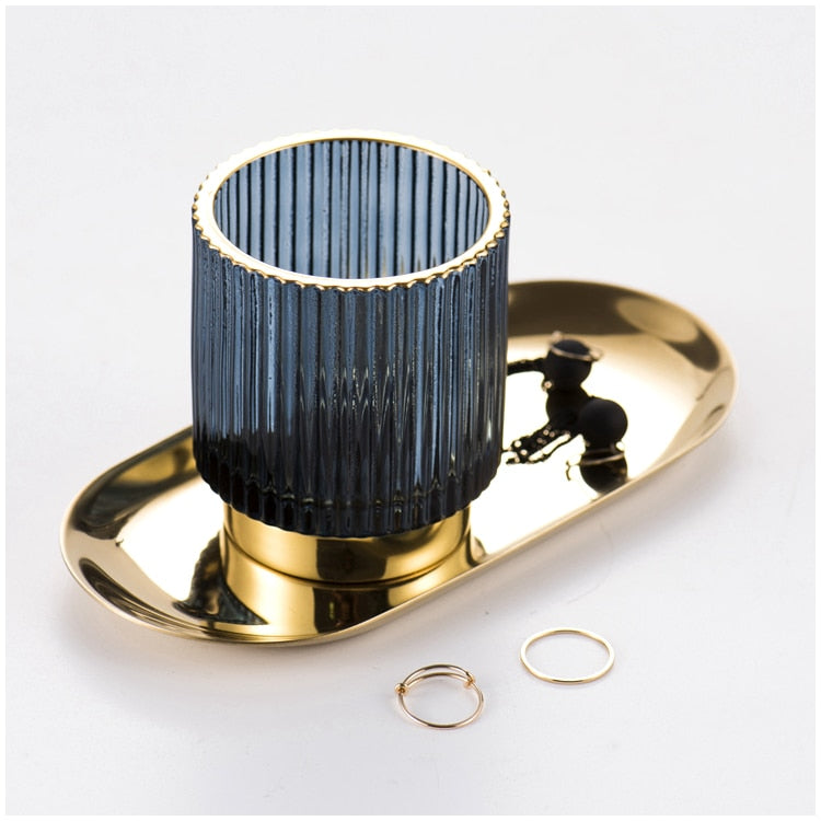 Stornfield | Elise Gold Plated Glass Makeup Halter & Organizer