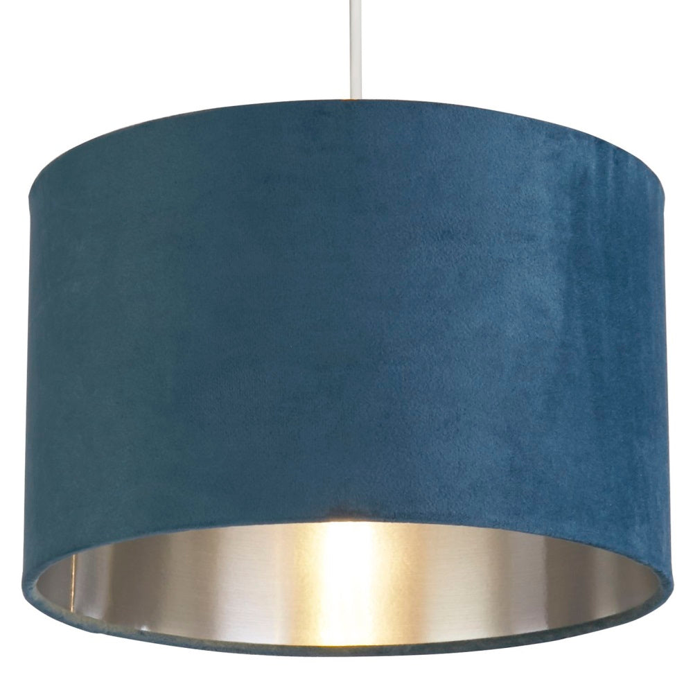 Stornfield | Teal Velvet Easy-Fit Vintage Lampshade with Silver Inner 28cm