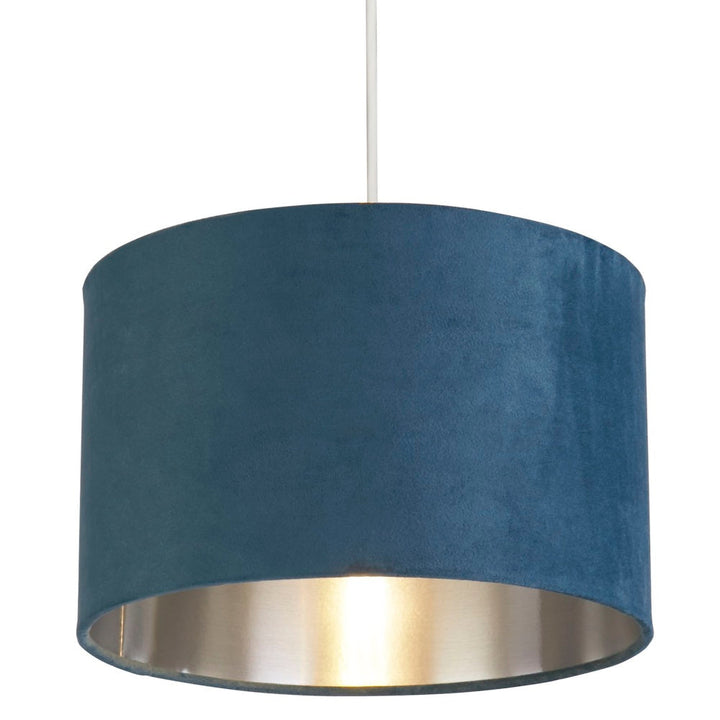 Stornfield | Teal Velvet Easy-Fit Vintage Lampshade with Silver Inner 28cm