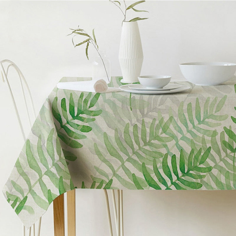 Stornfield | Nappe carre en lin coton vert tropical avec motifs de feuilles modernes nordiques
