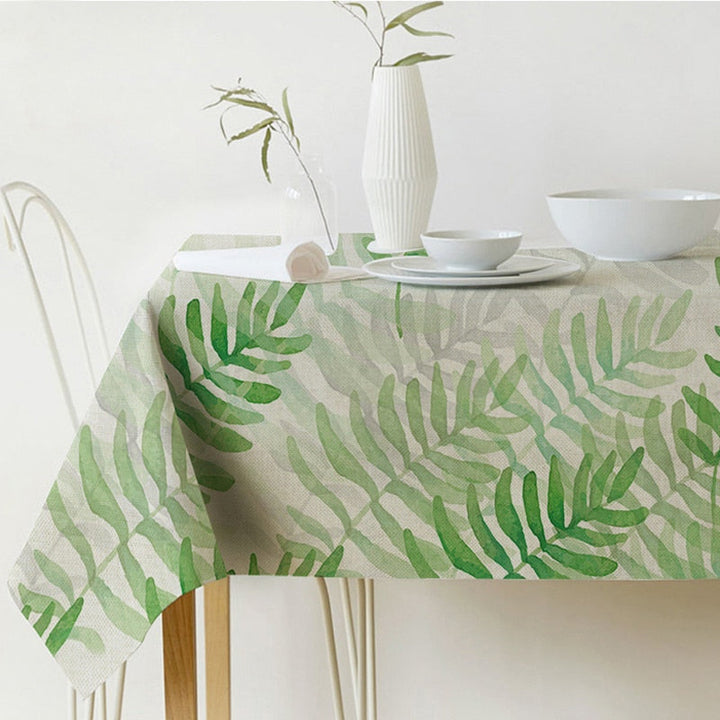 Stornfield | Nappe carre en lin coton vert tropical avec motifs de feuilles modernes nordiques