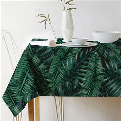 Stornfield | Nappe carre en lin coton vert tropical avec motifs de feuilles modernes nordiques