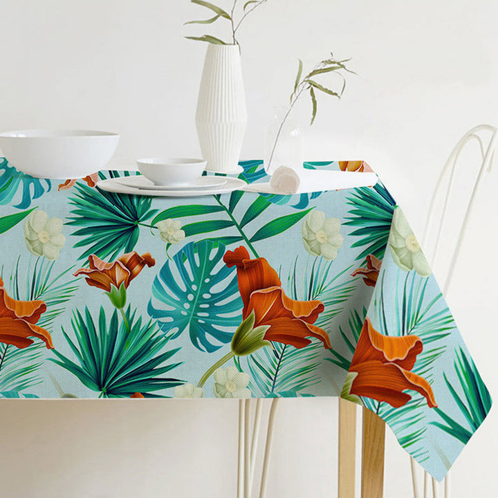 Stornfield | Nappe carre en lin coton vert tropical avec motifs de feuilles modernes nordiques