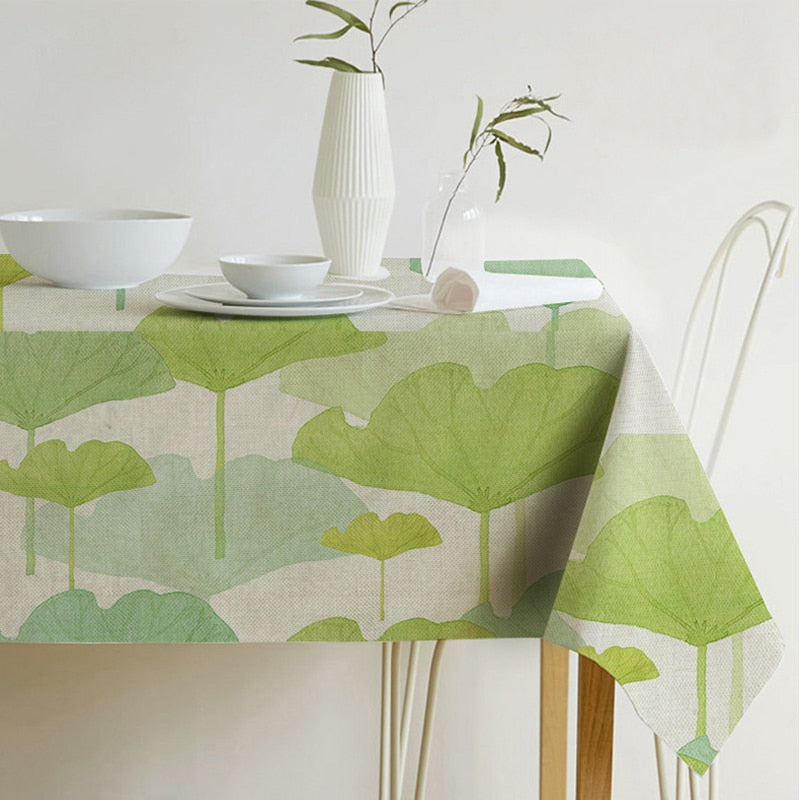Stornfield | Nappe carre en lin coton vert tropical avec motifs de feuilles modernes nordiques