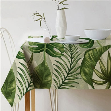 Stornfield | Nappe carre en lin coton vert tropical avec motifs de feuilles modernes nordiques