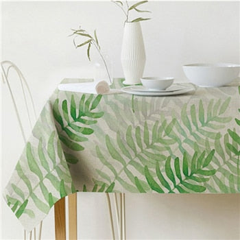 Stornfield | Nappe carre en lin coton vert tropical avec motifs de feuilles modernes nordiques