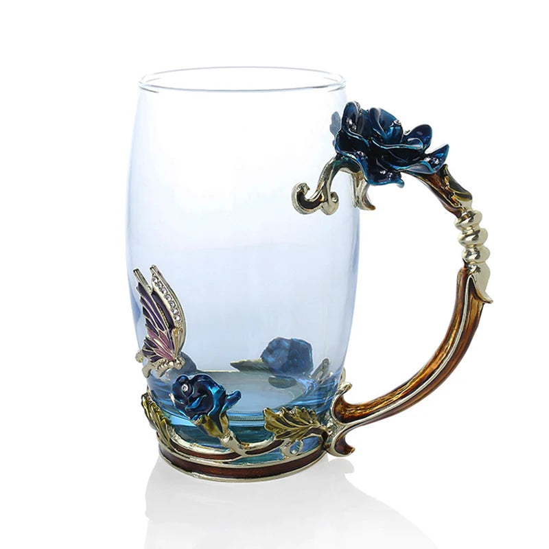 Stornfield | Handmade Enamel Coffee Mugs Rose-Glass Teacup with Stainless Spoon Unique Luxury Gifts for Wedding Valentine's Day Birthday Gifts