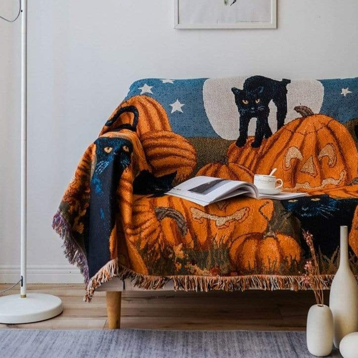 Halloween Cat Throw Blanket Stornfield