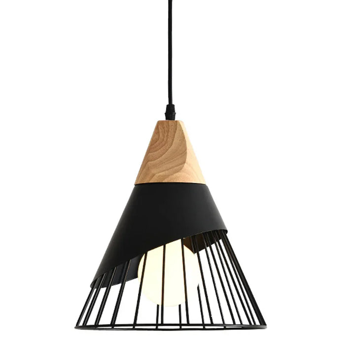 Vintage pendant light with cable – Industrial hanging lamp made of metal and wood | Stornfield