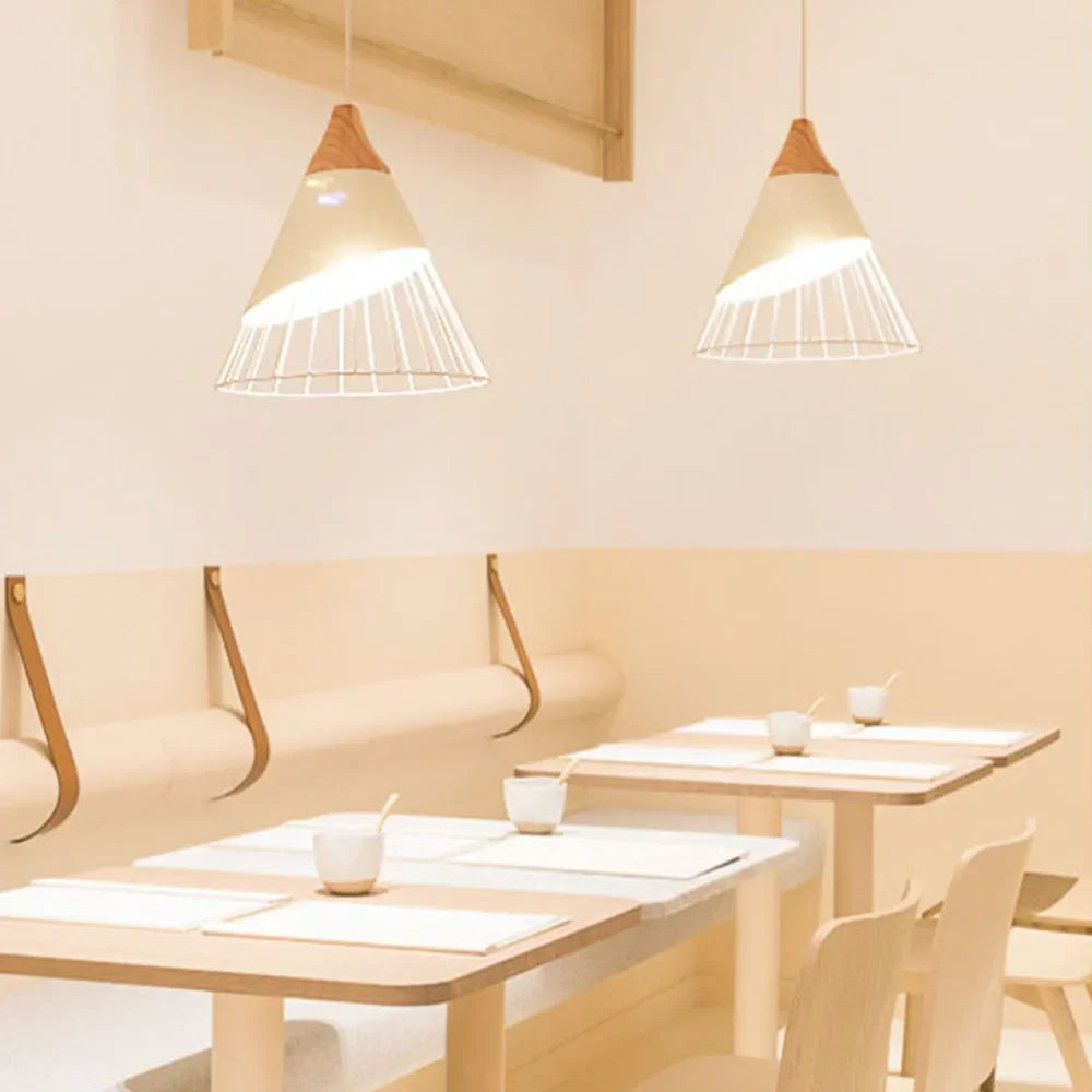 Vintage pendant light with cable – Industrial hanging lamp made of metal and wood | Stornfield