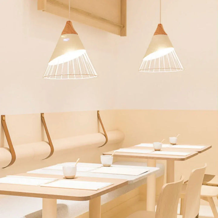 Vintage pendant light with cable – Industrial hanging lamp made of metal and wood | Stornfield